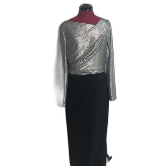 Lauren Ralph Lauren Black & Silver Metallic Bodice Gown Women’s Size 10 - Picture 5 of 14